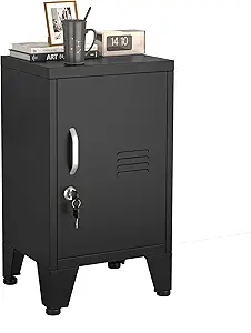 24.5" H Metal Locker Storage Cabinet with Lock - Adjustable Shelf & Feet, Single Door Lockable Cabinet for Home, Office, Bedroom, Living Room (Black)