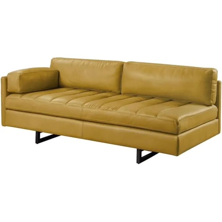 HomeRoots 491347 74 in. Turmeric Top Grain Leather & Black Sofa