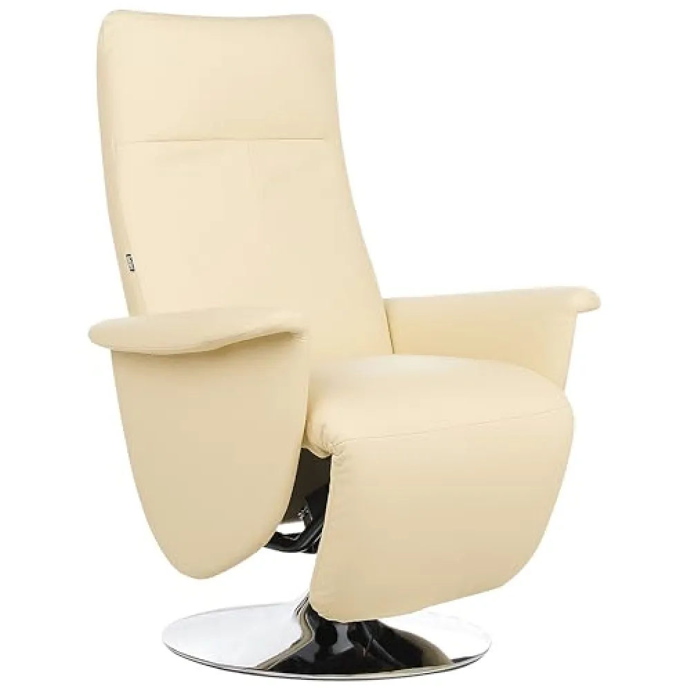 Beliani Poltrona reclinabile ergonomica regolabile in ecopelle Base in metallo Beige chiaro PU