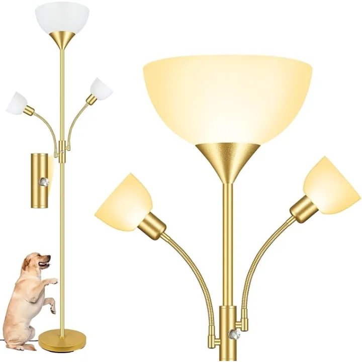 Floor Lamps for Living Room Gold, Standing Lamp, 71" Tall Lamp with 3 Lights, Modern Torchiere Tree Floor Lamp, Rotary Switch, Bright Corner Floor Lamp for Bedroom/Office/Den(E26 Base, No Bulb)