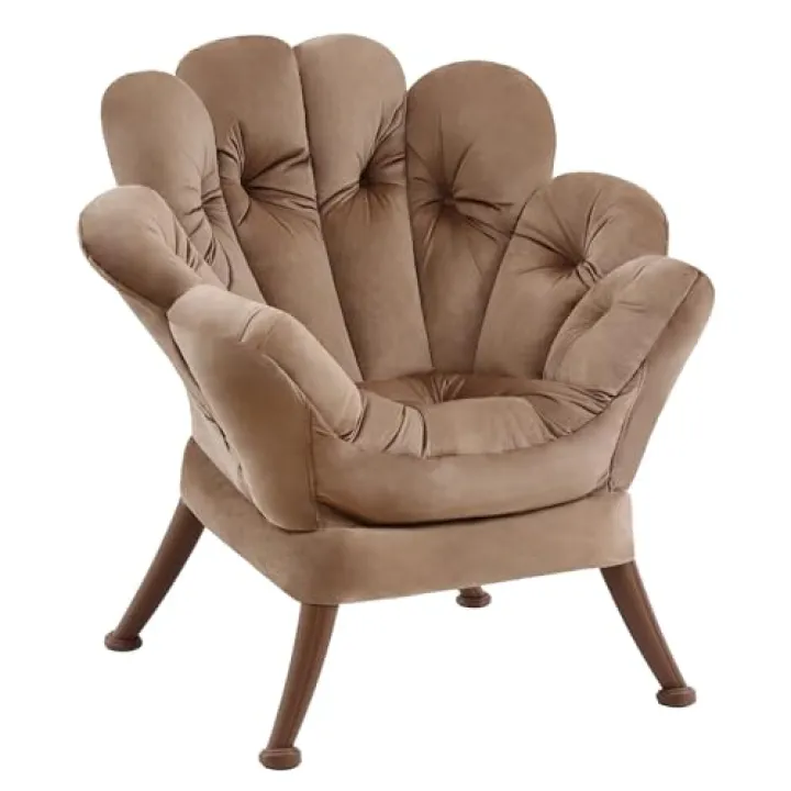 Welnow 2025 Flower Shape Lazy Chair, Comfy Butterfly Reading Chair Mid-Century Accent Lounge Sofa with Petal Back & Reinforced Legs for Living Room, Bedroom, Reading Room, Khaki