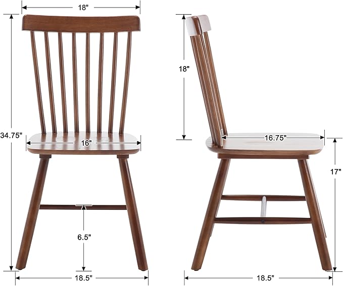 Windsor Dining Chairs Farmhouse Dining Chairs Set of 4 Modern Wood Kitchen Chairs Mid Century French Country Spindle Chair for Dinning Room Kitchen Restaurant Bar Canteen Library, Walnut