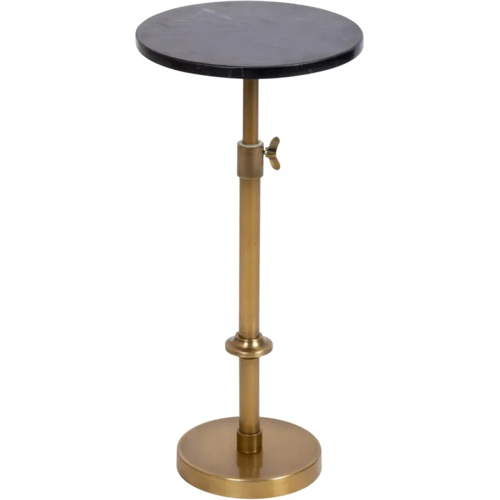 Kate and Laurel Engles Traditional Adjustable-Height Pedestal Drink Table, 10 x 10 x 30, Black Marble and Antique Brass, Vintage Round Indoor Metal Plant Stand with Authentic Marble Tabletop