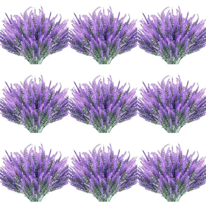 20 Bundles Artificial Lavender Flowers Outdoor UV Resistant Fake Flowers No Fade Faux Plastic Plants Garden Porch Window Box Decorating (Classic Purple)