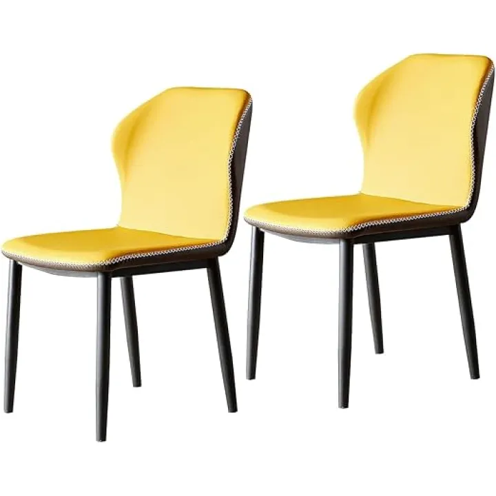 Set of 2 Upholstered Dining Chair, PU Leather Side Chairs Mid Century Modern Chairs Metal Chairs for Kitchen Dining Bedroom Living Room Accent Chairs