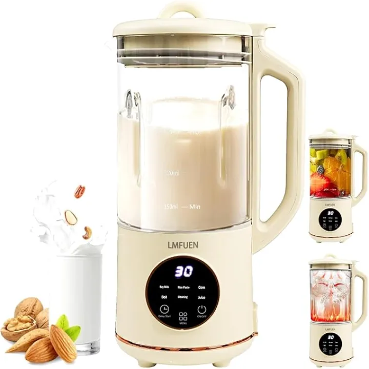 Automatic Nut Milk Maker,Blender for Kitchen 40oz Cold Drinks,27oz Hot Drinks,Soy Milk Maker,Rice Paste,Juice,Baby Food Hot Blender,Corn,Crushing Ice,Delay Start/Keep Warm/Boil Water (White)