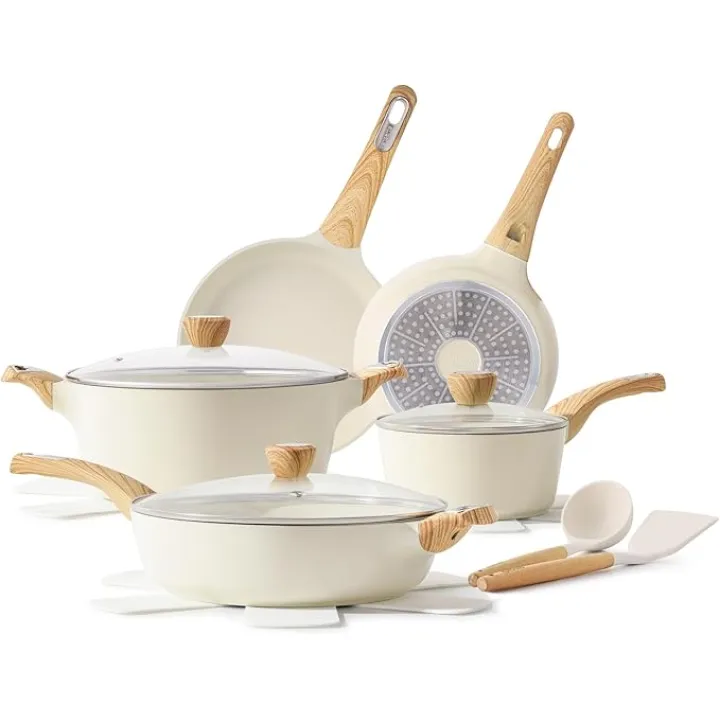 SENSARTE Ceramic Cookware Sets, Pots and Pans Set Non stick, 14-Piece Induction Cookware, Non toxic Healthy Non Stick Kitchen Cooking Set, with Frying Pans Set, PFAS PTFE PFOA PFOS Free