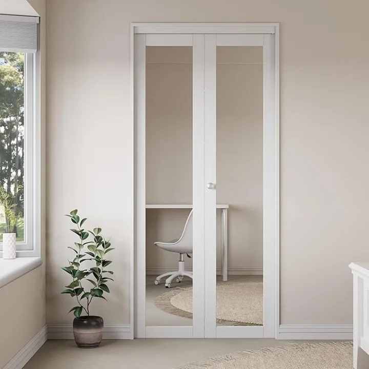 30'' x 80" Mirrored Bifold Door, Build Quality Panels with Water&Scratch-Resistant Surface, Solid Core, Interior Closet & Pantry Door (Double 77.75'' High Panels&Hardware&Fascia&Knob)