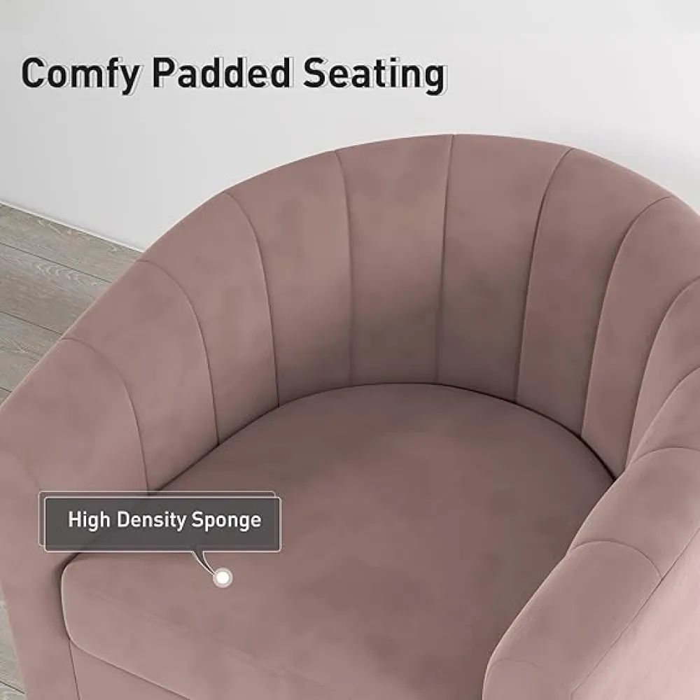 Bonzy Home Swivel Barrel Chair Set of 2, Modern Velvet Swivel Accent Chair with Channel Tufting, Soft Upholstered Armchair for Living Room Bedroom, Grey Pink