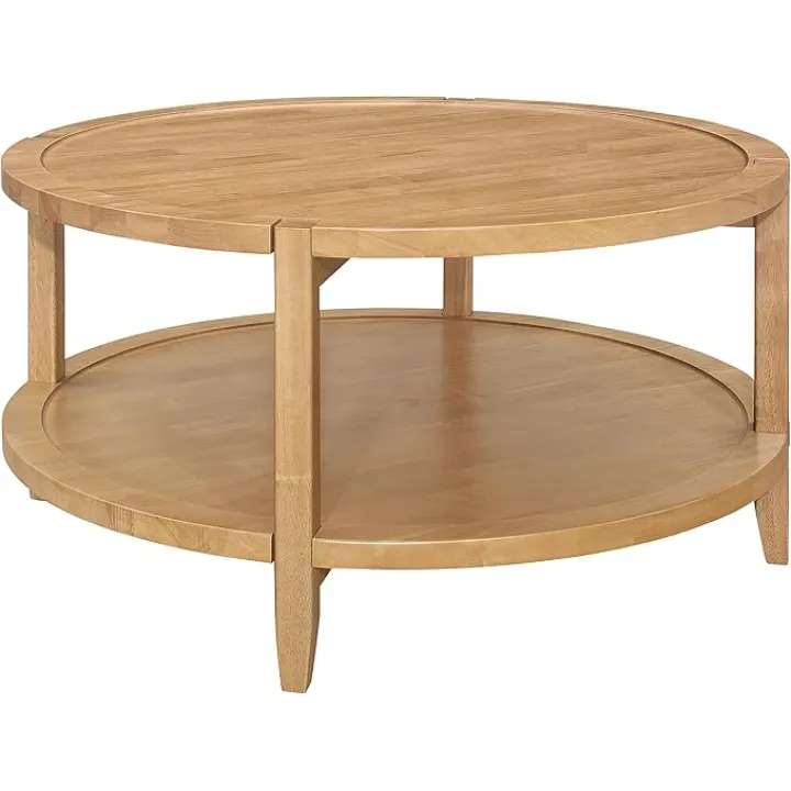 Coaster Home Furnishings Camillo Round Solid Wood Coffee Table with Shelf Maple Brown