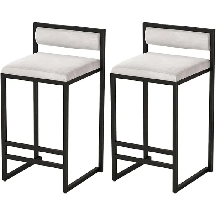 Velvet Bar Stools Set of 1, Black Legs Barstools with Back, Upholstered Kitchen Stools for Breakfast Bar Kitchen Island Pub Dining Room