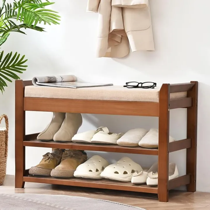 Shoe Rack Bench with Cushion, Shoe Rack for Front Door Entrance, Shoe Bench with Storage for Entryway Hallway Bedroom Living Room