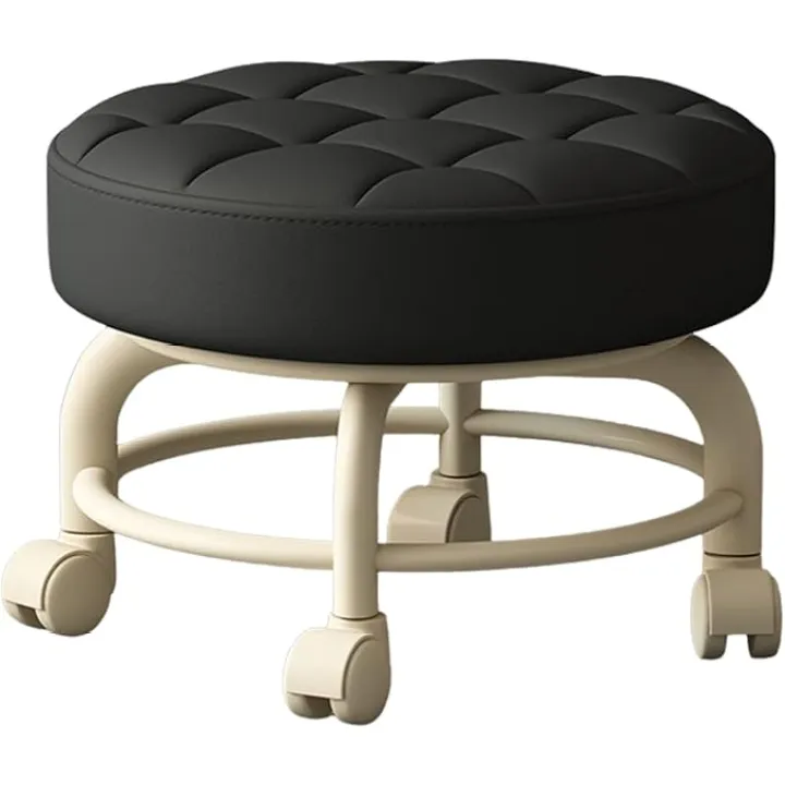 Low Height Rolling Stool with Wheels Heavy Duty Rolling Stools 360 Degree Rotating for Home Cleaning Garage Fix Stool Outdoor Office Working Flooring Cleaning (Black)