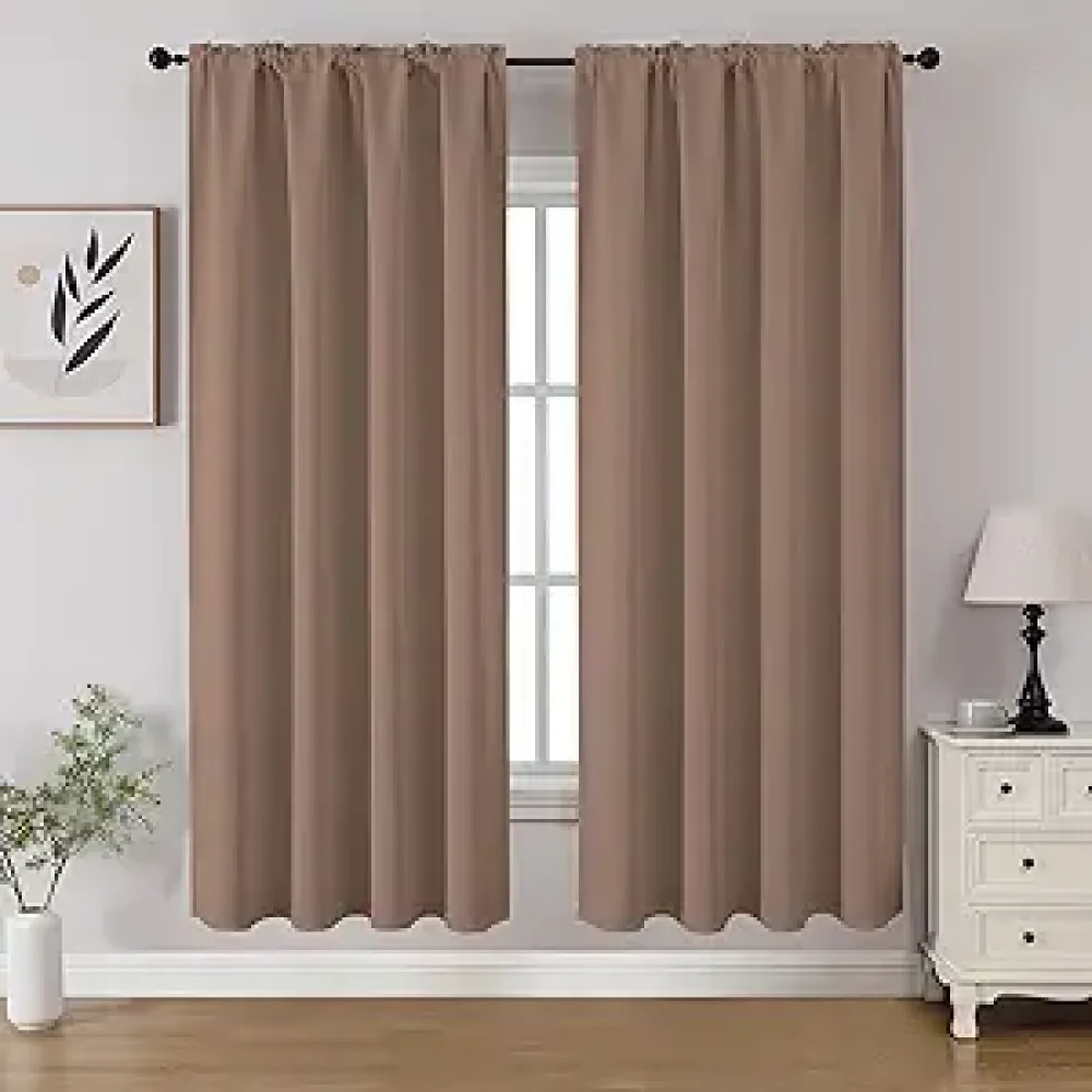 CUCRAF Khaki Blackout Curtains 63 inch Length 2 Panels Set, Rod Pocket Room Darkening Drapes for Bedroom Living Room, Insulated Thermal Light Blocking Window Curtain (W52 x L63 Inch)