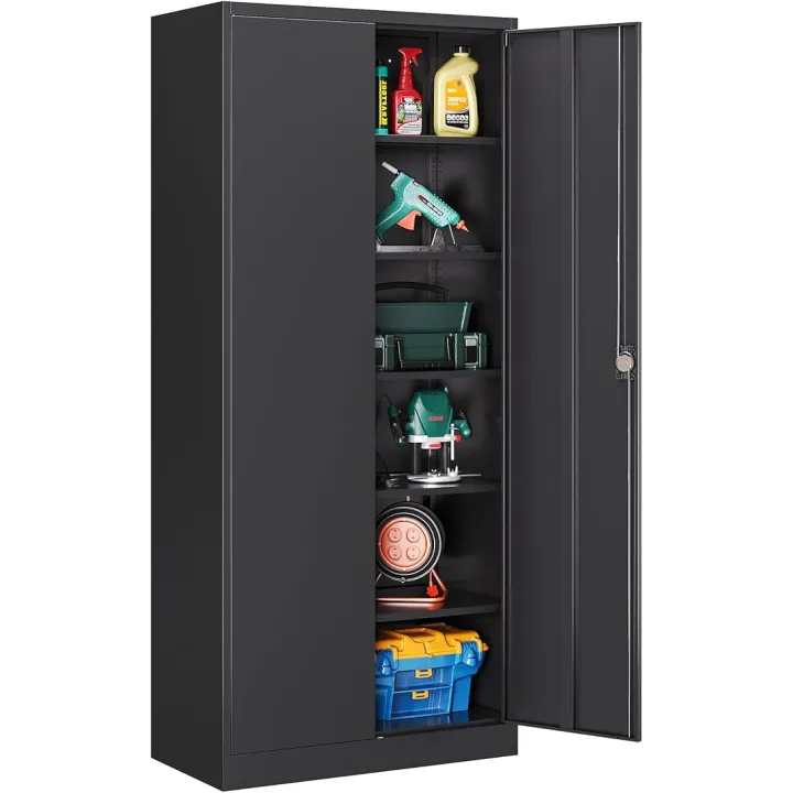 Metal Garage Storage Cabinet with Locking Doors,Steel Tool Cabinets with Adjustable Shelves for Home,Office,Garage,Warehouse Organisieren(Black)