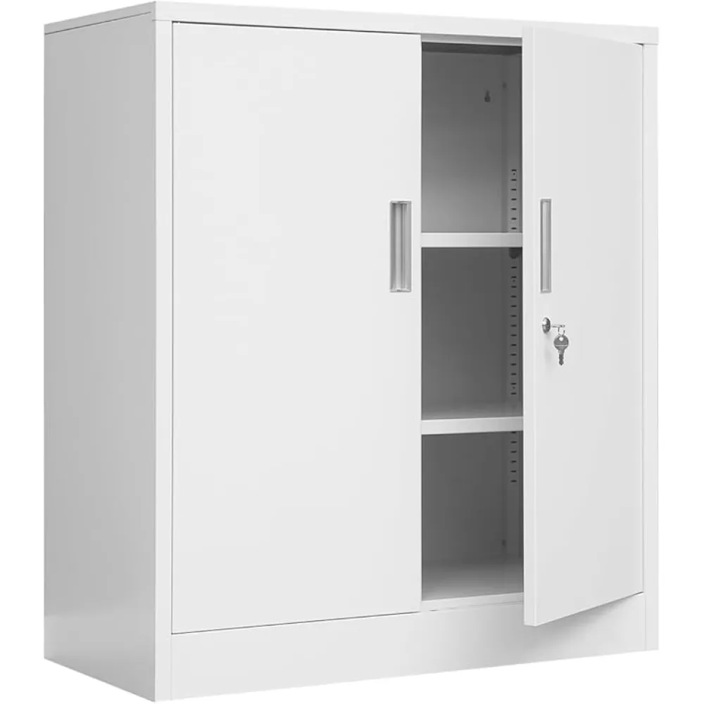 Metal Storage Cabinet, 36.2" H Locking Storage Cabinet with Shelves and Doors for Home Office, Garage, Utility Room, Entryway(White)