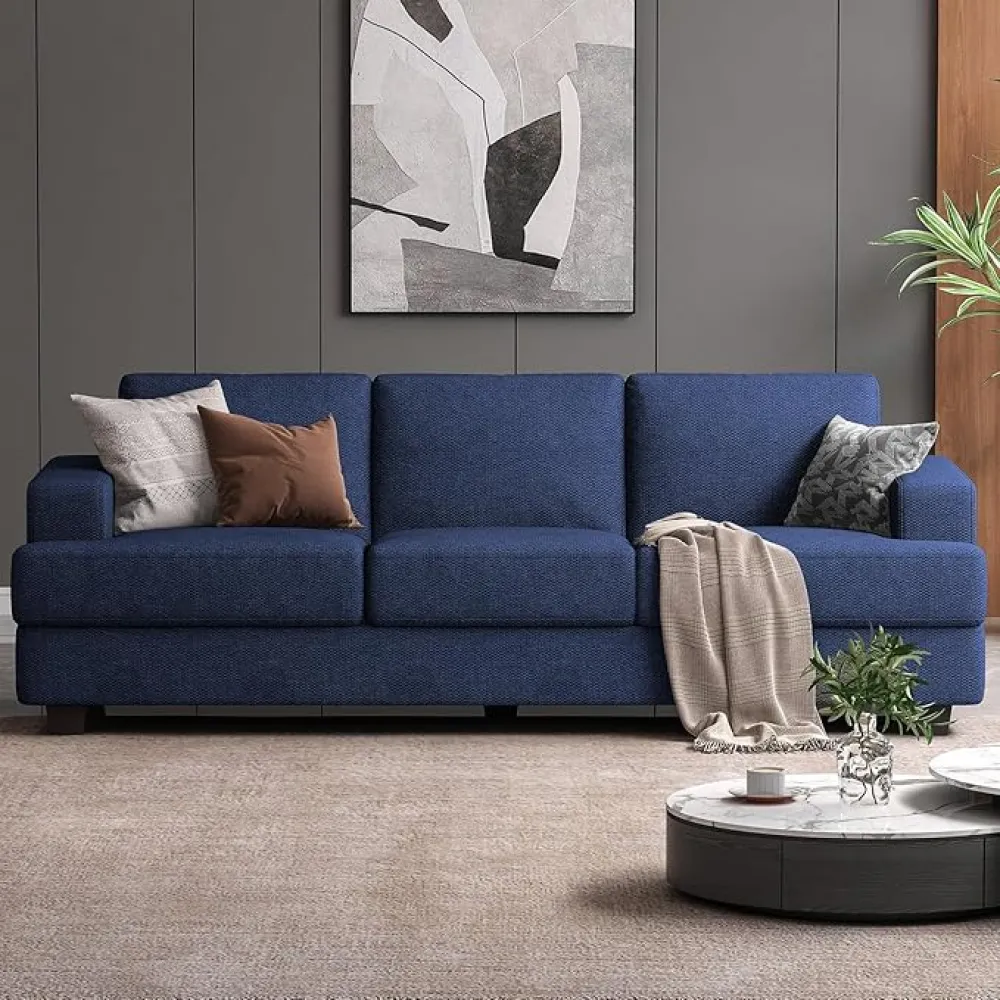89 Inch Sofa with Extra Deep Seats Oversize, 3 Seater Sofa for Living Room,Modern Couch and Sofa, Comfy Armrests and Seats and Backrests, Easy Installation, Blue