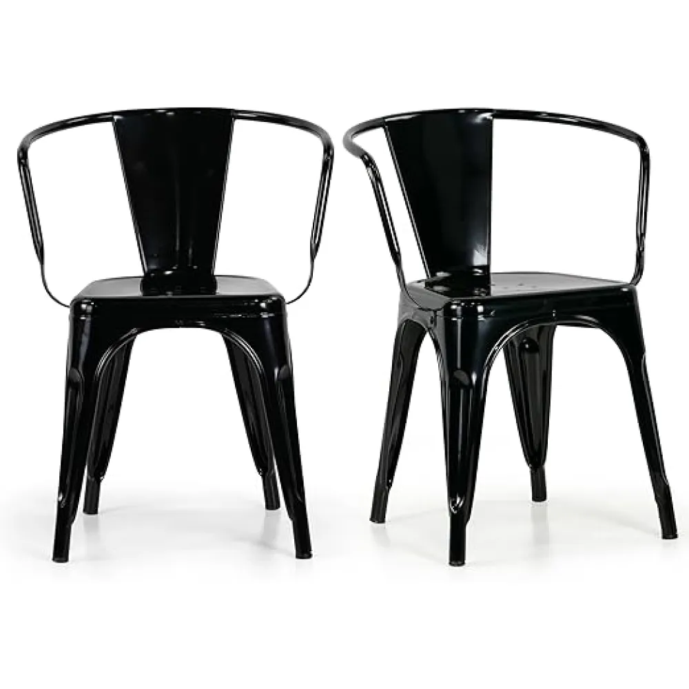 Set of 2 Baruna Black Metal Dining Chairs with Open Back