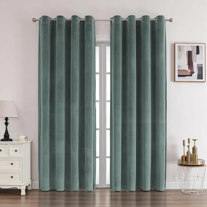 Stoneblue Velvet Curtains - Elegant Grommet Curtains Thermal Insulated Soundproof Room Darkening Curtains Blackout Drapes for Classical Living Room Bedroom Decor 52 x 109 Inch Set of 2