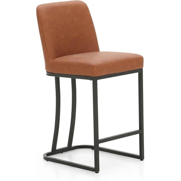 MAISON ARTS Counter Height Bar Stools with Back for Kitchen Counter, 24 Inch Modern Upholstered Faux Leather Barstools Farmhouse Bar Chairs Luxury Island Stools Support 330LBS, Brown