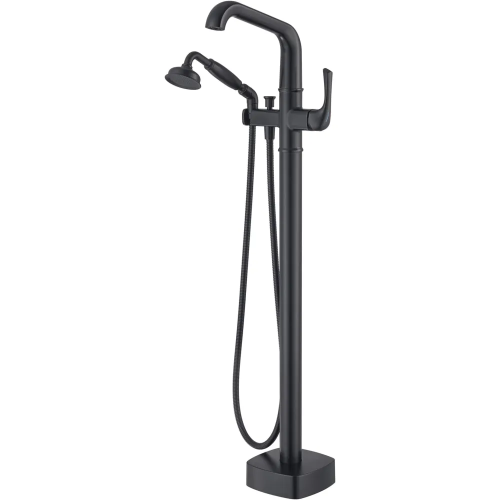 Luxury Free Standing Tub Faucet, Classic Brass Freestanding Bathtub Faucet, Lexdale Bathroom Floor Mount Tub Filler with handheld Sprayer Supply Lines Included Matte Black (LD8911-BK)