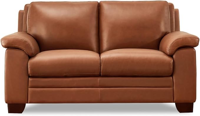 Hydeline Magnum Top Grain Leather Loveseat, Nutmeg Brown, Memory Foam and Springs Seating