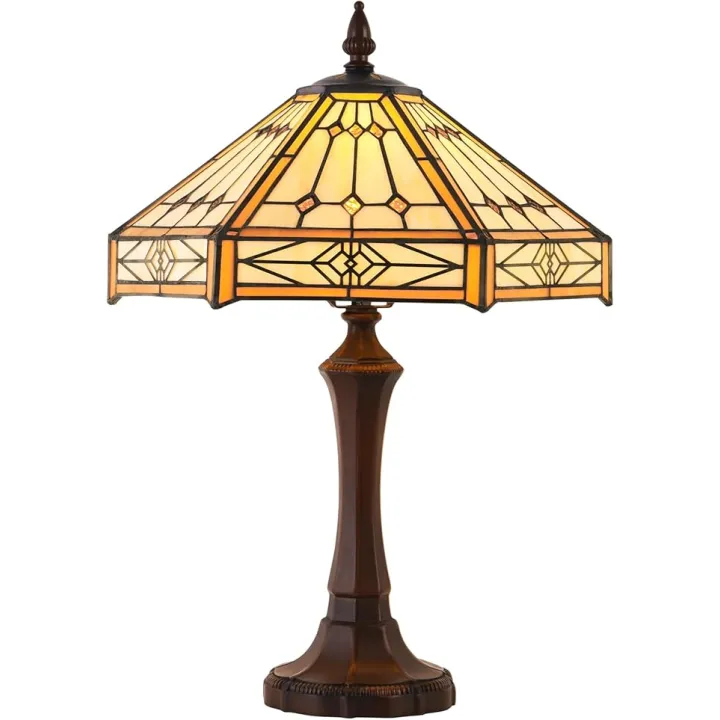 Capulina Tiffany Lamp Stained Glass Table Lamp 13x13x20 Inches Cream Hexagon Style Desk Reading Light Decor for Home Office Bedroom Living Room
