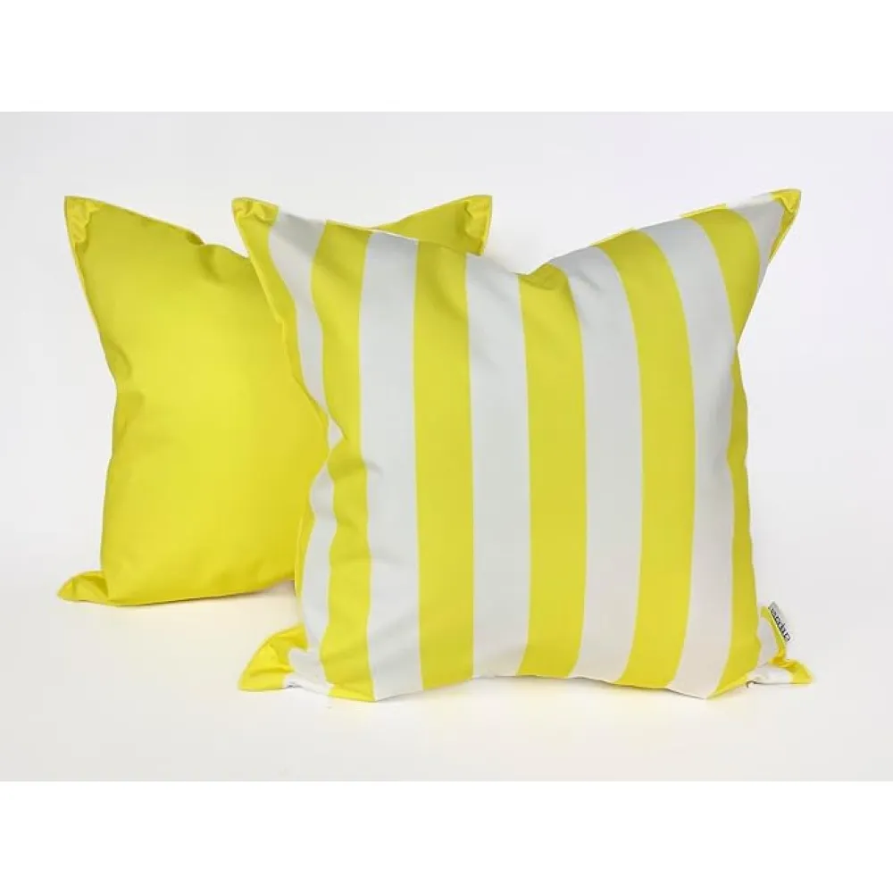 Pack of 2 Solid and Stripe 20''x20'' Outdoor Waterproof Bright Yellow Throw Pillow Covers Decorative Square Cushion Patio Pillows for Patio Furniture (Illuminating)