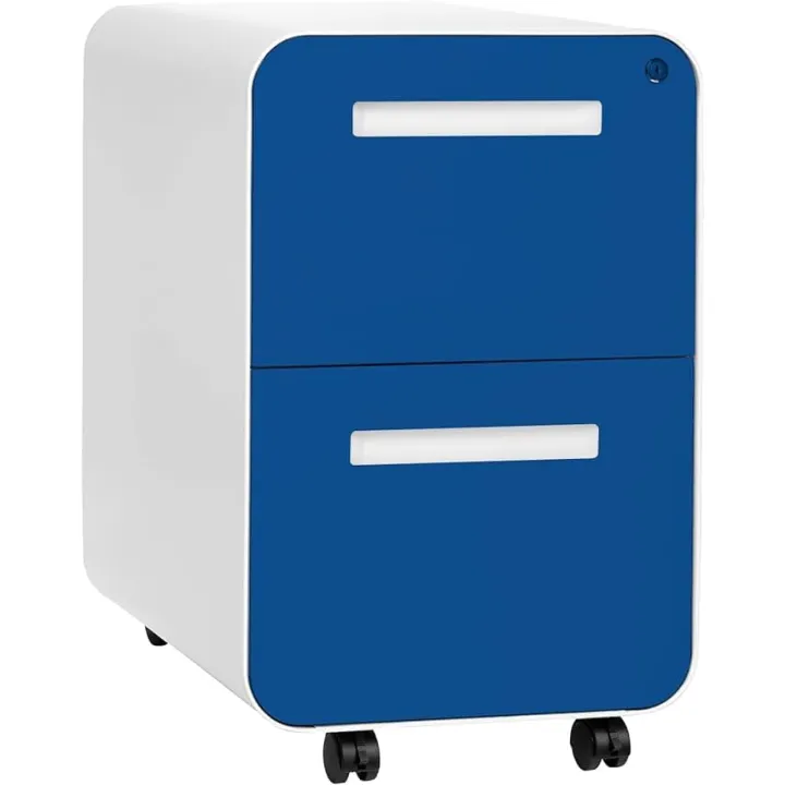 Laura Davidson Furniture Stockpile 2 Drawer Mobile File Cabinet with Lock - Under Desk Metal Filing Cabinet, Legal/Letter File Folders, Wheels and Stationary Feet, Pre-Assembled, Blue Faceplate
