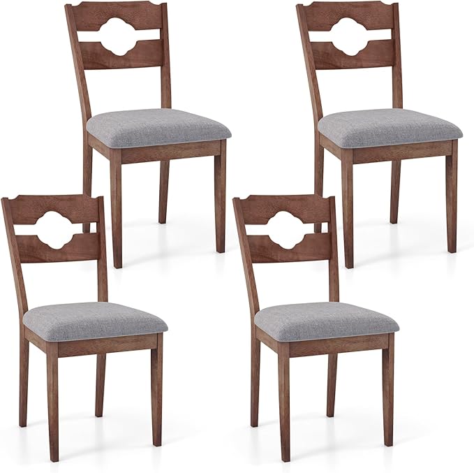 GOFLAME Dining Chairs Set of 4, Fabric Upholstered Kitchen Chairs with Padded Seat, High Back, Rubber Wood Frame, Mid-Century Farmhouse Accent Side Chairs for Dining Room, Living Room, Restaurant