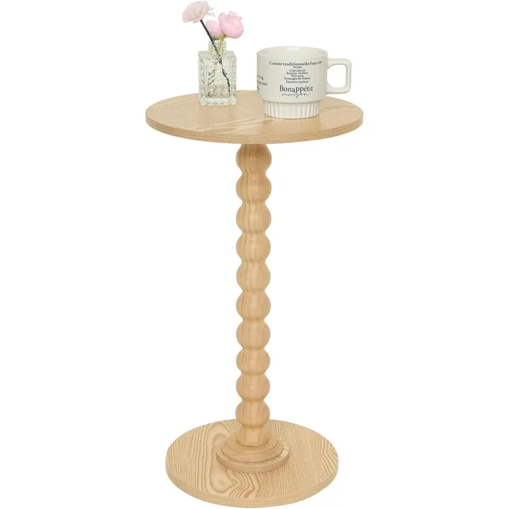 Round Side Table, Small Drink Table for Small Spaces, Modern Accent End Table with Solid Wood Leg for Living Room, Bedroom, Corners, and Office (Natural)