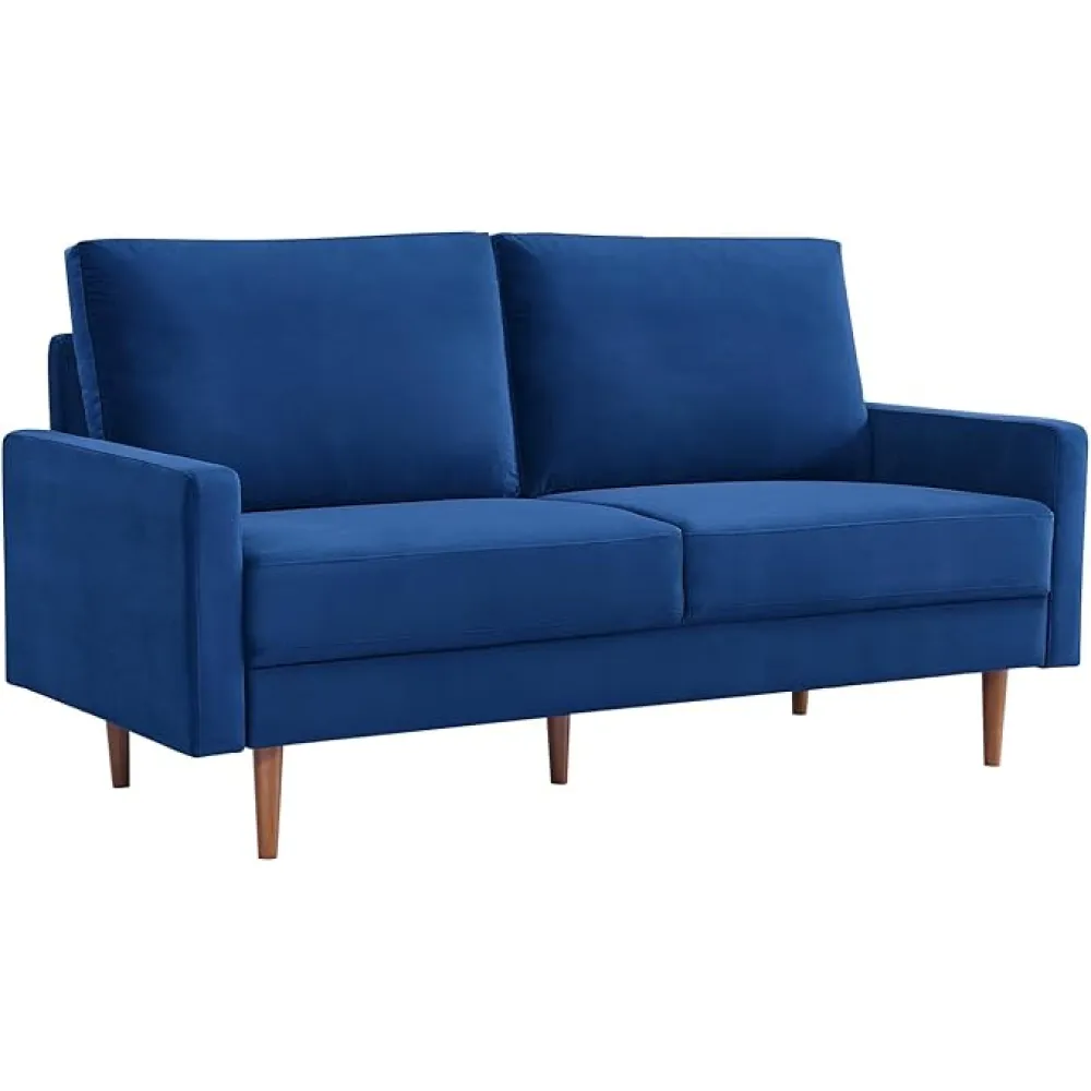 Medieval Majesty 69" Wide Upholstered Two Cushion Sofa with Square Arms in Blue Velvet