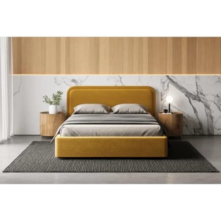 Omax Decor Chloe Upholstered Platform Bed | Box Spring Not Required | (Mustard Boucle, Queen Bed Frame)
