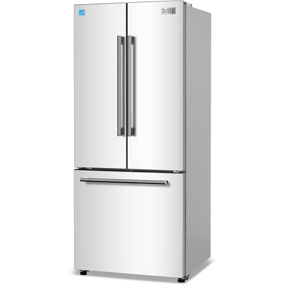 BLACK+DECKER 16 Cu. Ft. French Door Refrigerator with Built-in Ice Maker, Full Size Refrigerator with Bottom Mount Freezer Drawer, ENERGY STAR certified, White