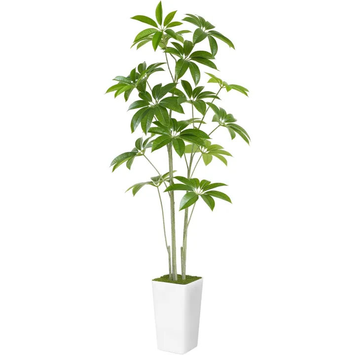 Aritificial Umbrella Schefflera Tree - 6Ft Tall Fake Plant with Realistic Leaves Faux Silk Indoor and Outdoor Decor for Home Living Room Bedroom Office Patio