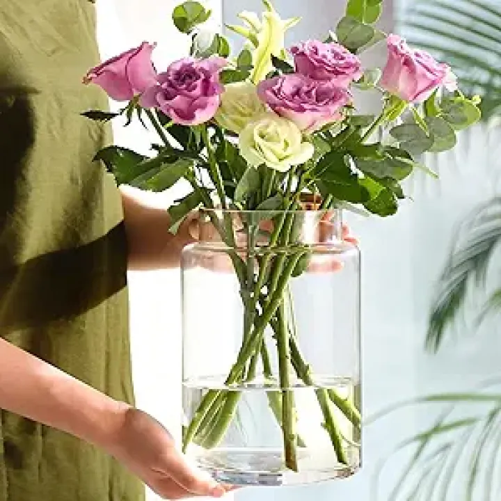 Clear Vases for Centerpieces, 9 Inch Large Glass Vase for Bouquet, Glasses Home Decor Modern Jarrones Decorativos for Wedding Living Room Dining Table Office