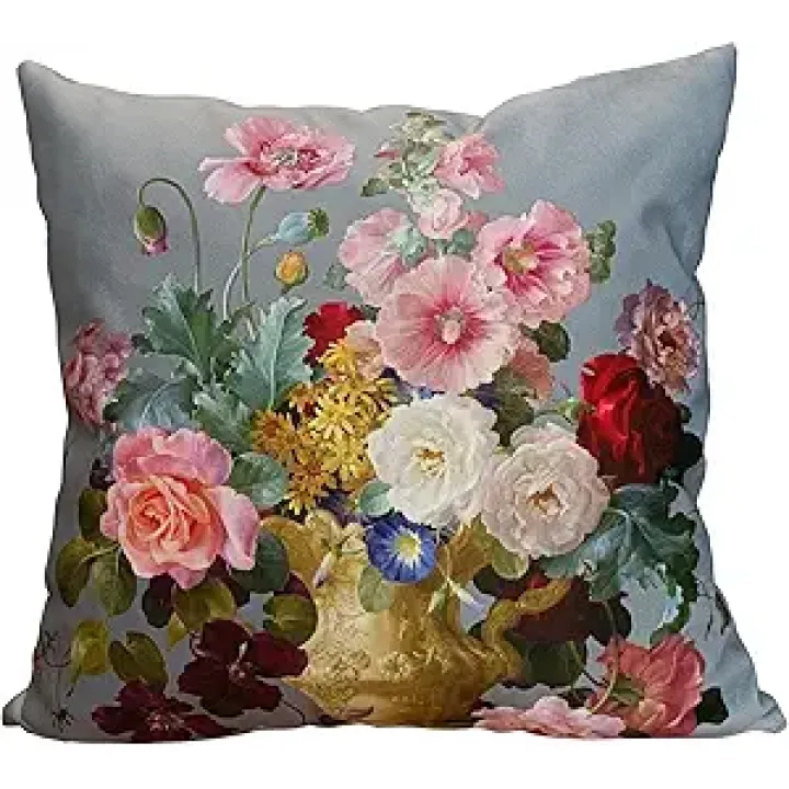 Elegant Decorative Velvet Floral Pillow Cover Double Sides Flower Pillowcases 18"x18" (Grey)