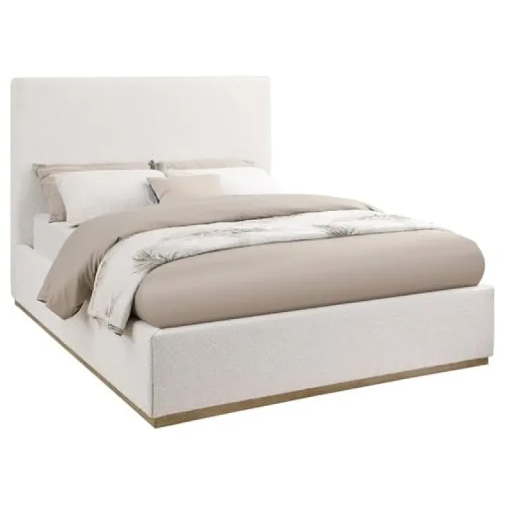 Pemberly Row Transitional Fabric Upholstered Queen Platform Bed Cream