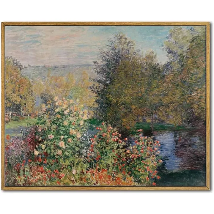 Vintage Country Cottage Landscape Art - Wildflower Wall Print, 8x10 Inch Frame