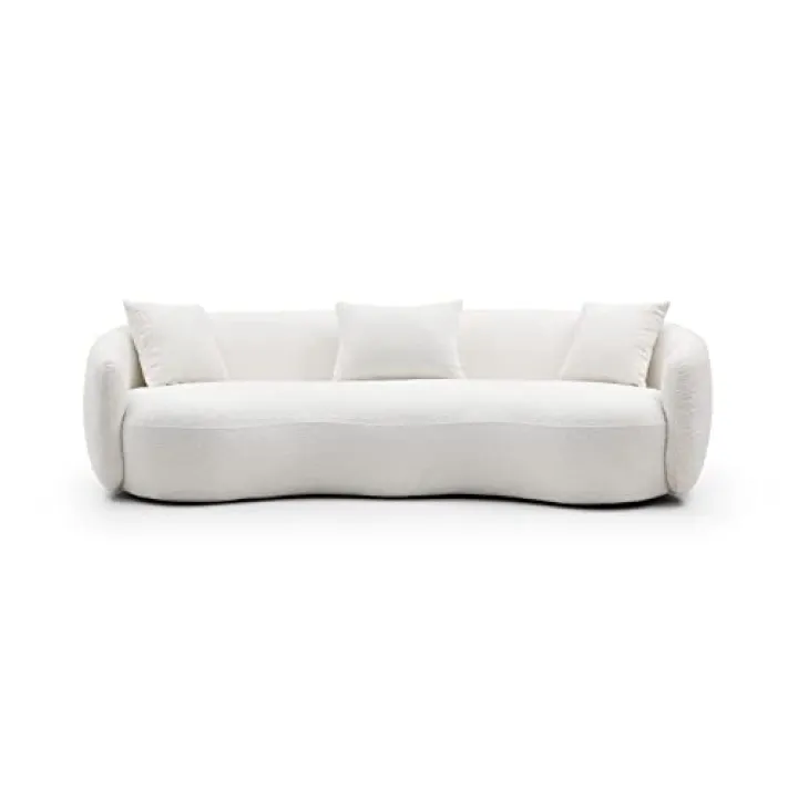 SSC SATISUNCASA 93.6'' Modern Curved Sofa for Living Room, Luxury Modern Comfy Curved Couch for Apartment, Reception Place, 3 Seater Boucel White/Beige