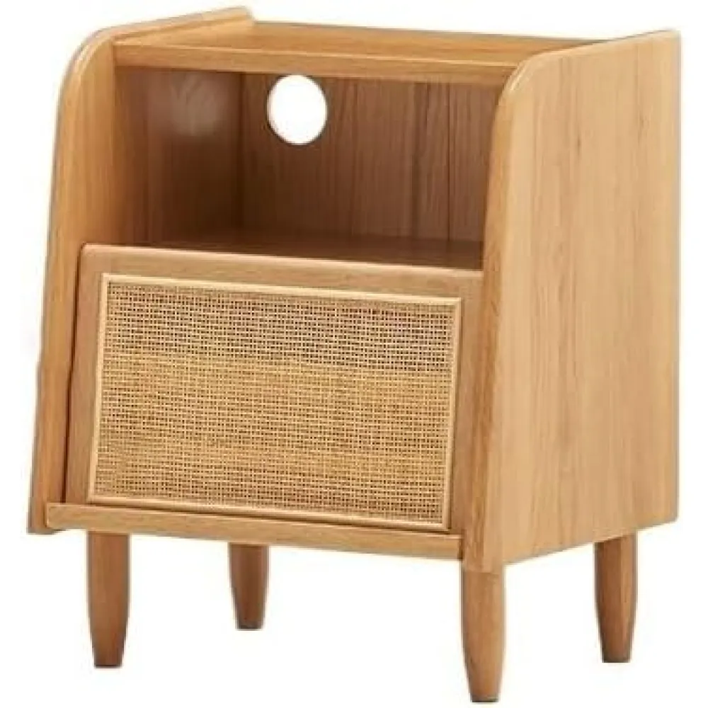 Home Nightstand Oak Bedside Table Nordic Bedroom Storage Cabinet Solid Wood Rattan Storage Side Cabinet Living Room Table Cabinet Bed Side Nightstand