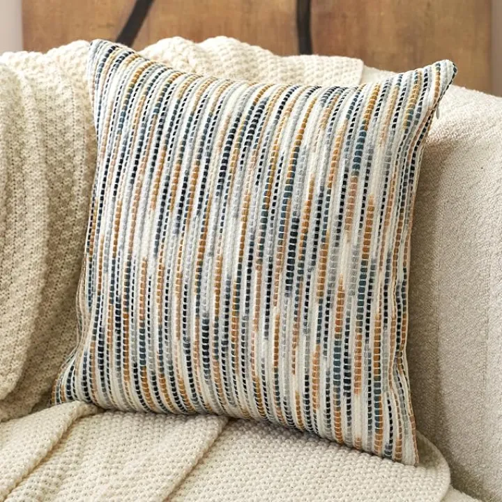 Aeckself Boho Striped Pillow Cover 20x20, Decorative Square Throw Pillow Cover Chenille Neutral Pillowcase for Couch Bedroom Living Room, Yellow Gray