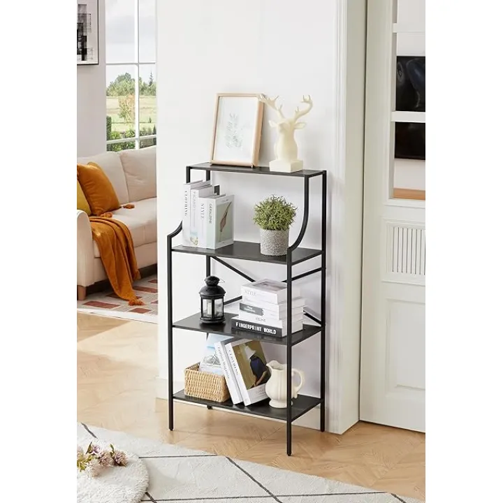 4 Tier Bookshelf, Entryway Standing Shelf Units with Storage, Small Bookcases with Open Shelves, Home Storage Shelving for Bedroom, Study, Living Room, Wood Grey