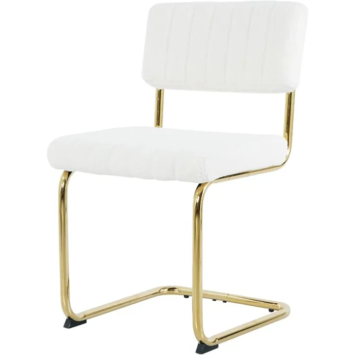 Modern Dining Chairs Set of 4, Mid-Century Upholstered Dining Chair with Metal Legs, Ergonomic Backrest Chairs for Dining Room, Living Room, Bedroom, White