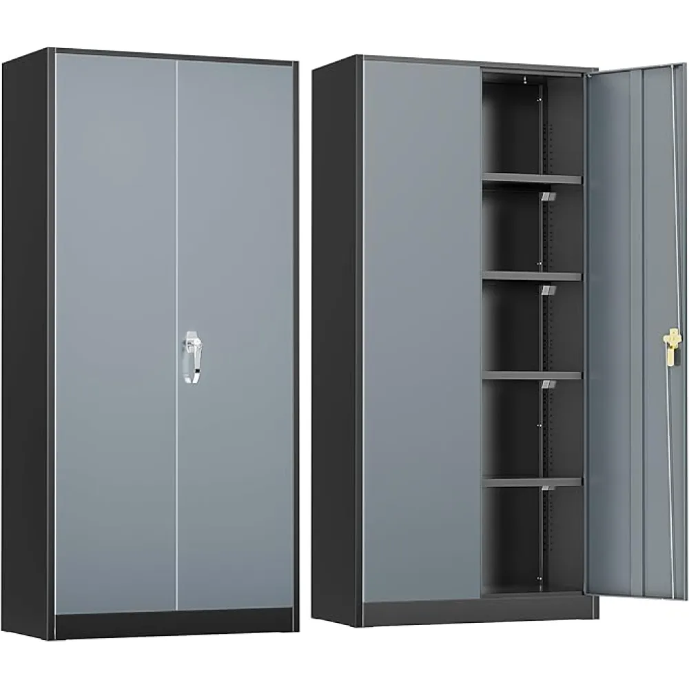 Greenvelly Metal Lockable Storage Cabinet, 72” Tall Storage Cabinet with 2 Doors and 4 Adjustable Shelves for Office, Home, Garage, Pantry (Assembly Required, 18”D, Black Red)