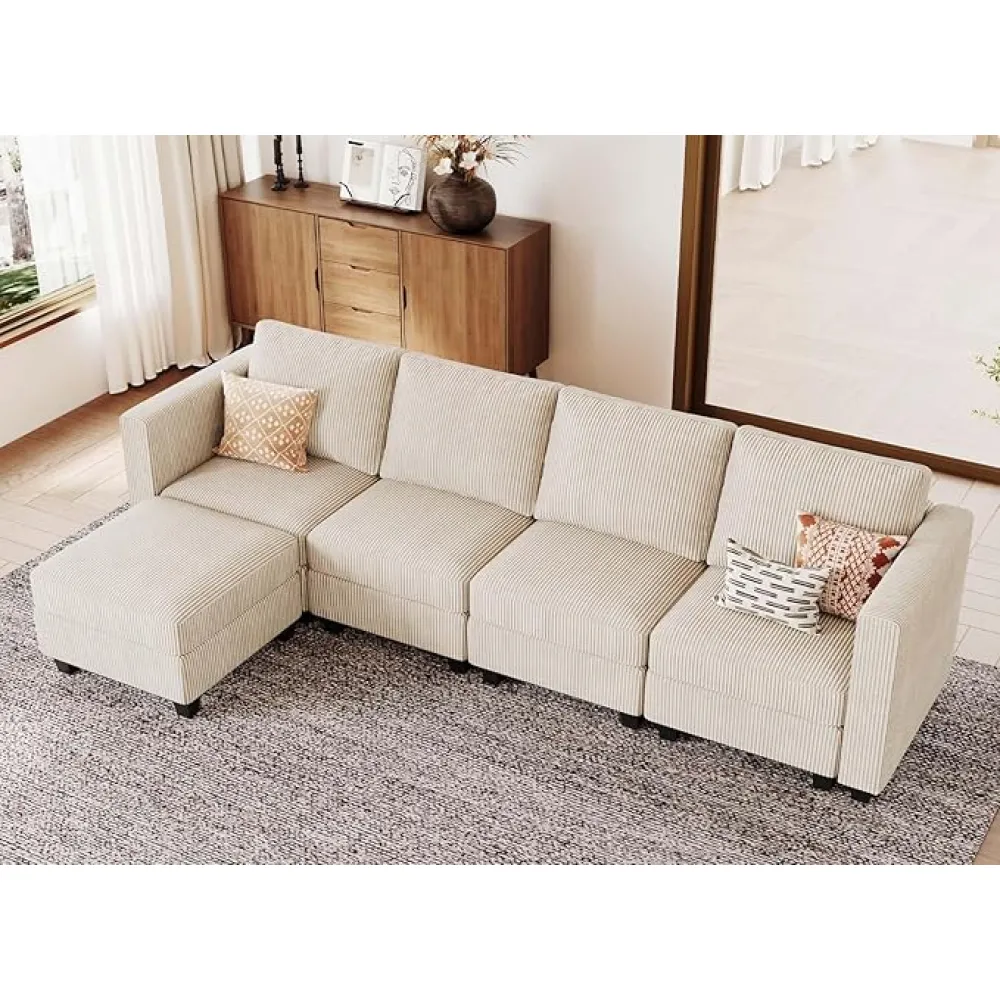 Belffin Modular Sectional Couch with Storage Ottoman L Shape Corduroy Sectional Sofa with Chaise Convertible Modern Sectional Sofa Couch Beige