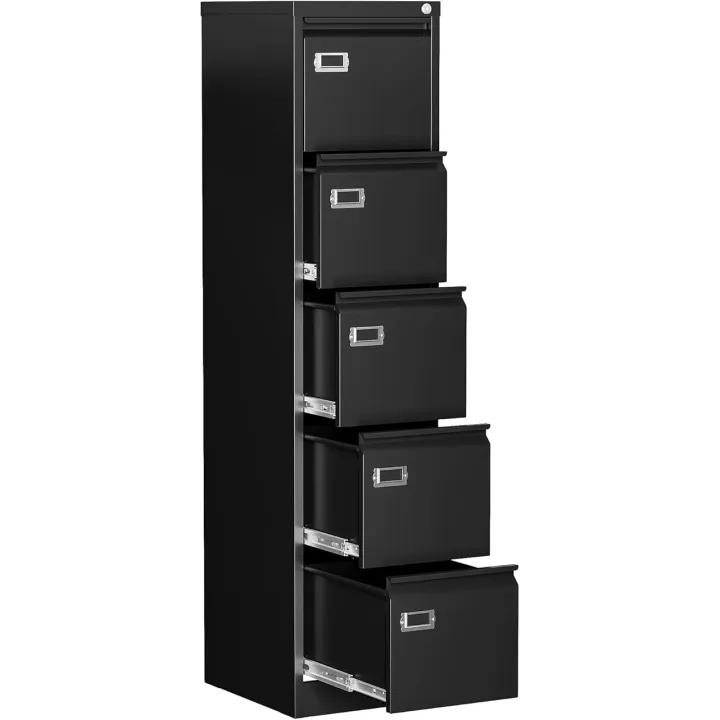 5 Drawer File Cabinet, Filing Cabinets for Home Office, Vertical File Cabinet with Lock, 61.6" H Locking File Cabinet for A4 Legal/Letter, Assembly Required (Black)