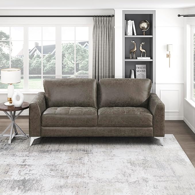 Lexicon Modern Living Room Sofa with Sturdy Metal Legs, Microfiber Upholstered Small Couch, Removable Back Cushion Covers for Bedroom/Waiting Room/Office/Apartment, 77'' Sofa, Brownish Grey