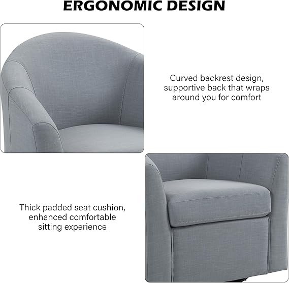 Swivel Accent Chair Armchair, Modern Round Single Sofa Seating Comfy Reading Barrel Chairs for Living Room Bedroom (Grey, Set of 2)