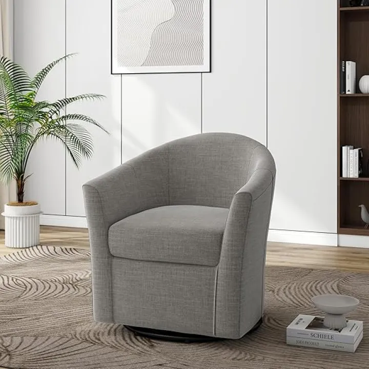 Swivel Accent Chair Armchair, Modern Round Single Sofa Seating Comfy Reading Barrel Chairs for Living Room Bedroom (Grey, Set of 1)